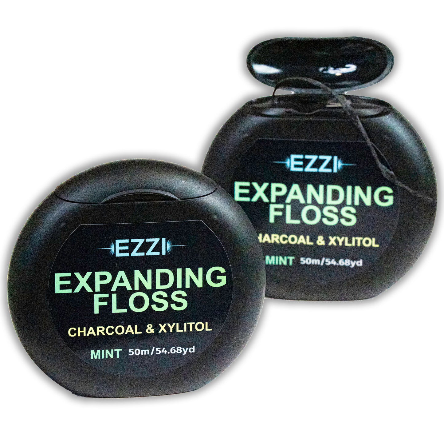 EZZI Woven Expanding Dental Floss | Naturally Waxed & Textured w/ Charcoal & Xylitol To Optimally Clean Gums | Mint Flavored and 109 Yards